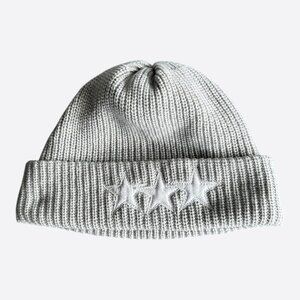 Chrome Hearts Grey & White Triple Star Patch Cashmere Beanie